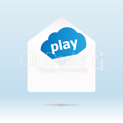 play word on blue cloud on open envelope