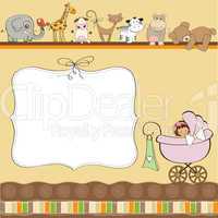 new baby girl announcement card with pram