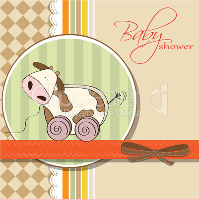 Baby shower card with cute cow toy