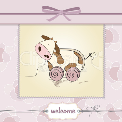 Baby shower card with cute cow toy