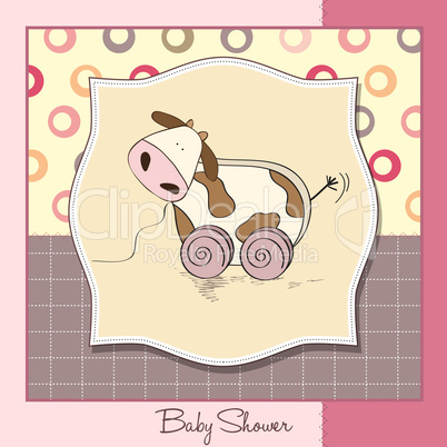 Baby shower card with cute cow toy