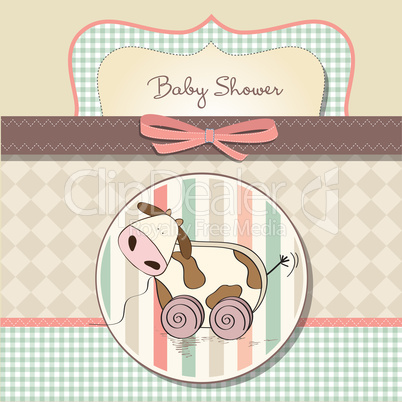 Baby shower card with cute cow toy