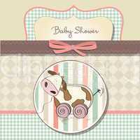 Baby shower card with cute cow toy