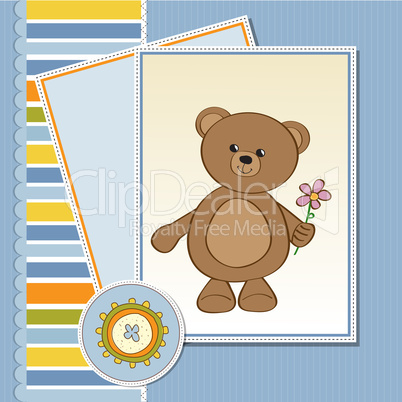 happy birthday card with teddy bear and flower