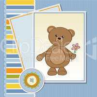happy birthday card with teddy bear and flower