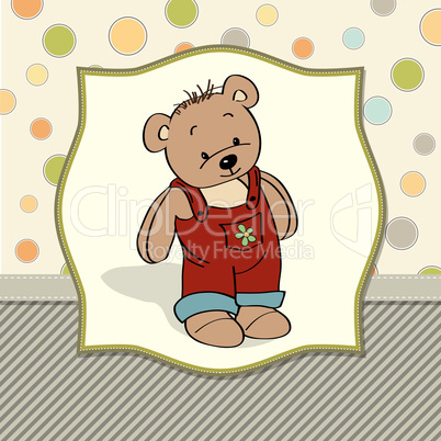 customizable childish card with funny teddy bear