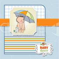 baby boy shower card with funny baby under his umbrella