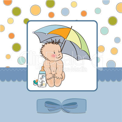 baby boy shower card with funny baby under his umbrella