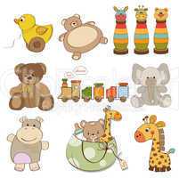 illustration of different toys items for baby
