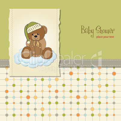 baby shower card with sleepy teddy bear