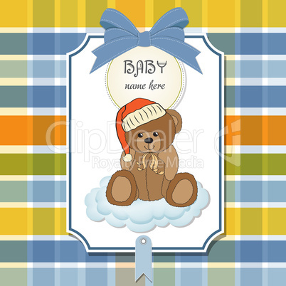 baby shower card with sleepy teddy bear