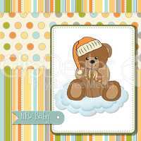 baby shower card with sleepy teddy bear