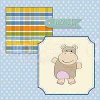 childish baby shower card with hippo toy