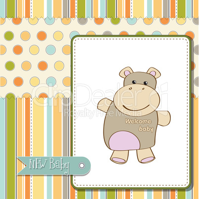 childish baby shower card with hippo toy