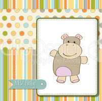 childish baby shower card with hippo toy