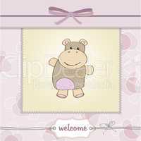 childish baby shower card with hippo toy