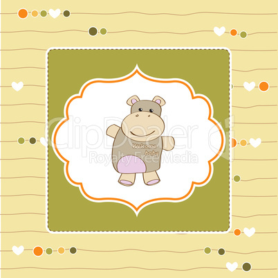 childish baby shower card with hippo toy