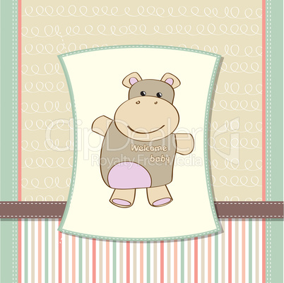 childish baby shower card with hippo toy