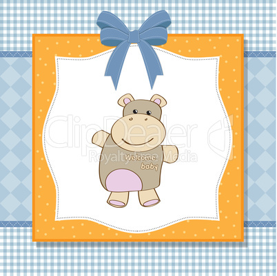 childish baby shower card with hippo toy