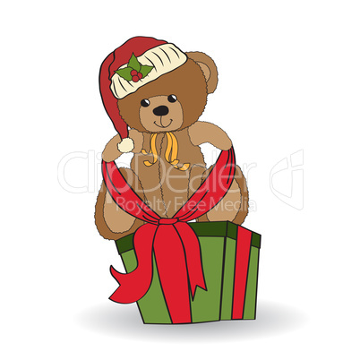 cute teddy bear with a big Christmas gift box