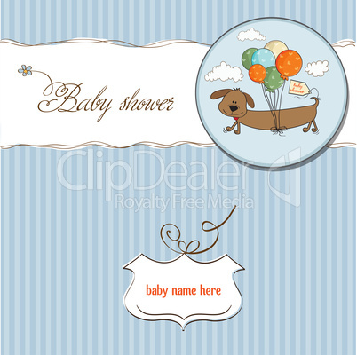baby shower card with long dog and balloons