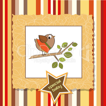 welcome card with funny little bird