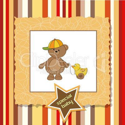 cute greeting card with boy teddy bear