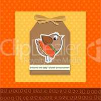 welcome baby card with funny little bird