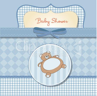 baby shower card with teddy bear toy