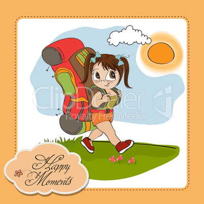 Traveling tourist girl with backpack