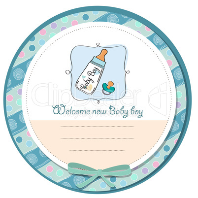 baby announcement card with milk bottle and pacifier