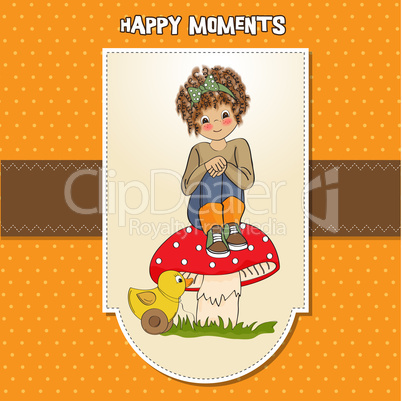 pretty young girl sitting on a mushroom