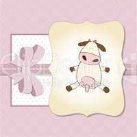 new baby girl announcement card with cow