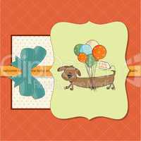 baby shower card with long dog and balloons