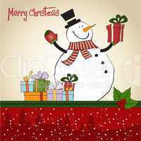 Christmas greeting card with snowman