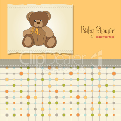 baby shower card with teddy bear toy