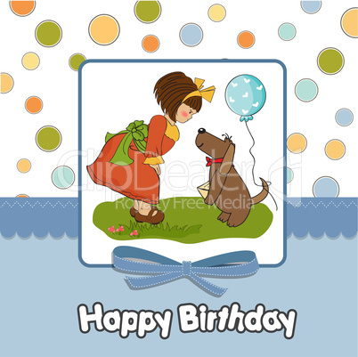 young girl and her dog in a wonderful birthday greeting card