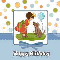 young girl and her dog in a wonderful birthday greeting card