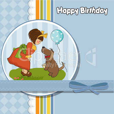 young girl and her dog in a wonderful birthday greeting card