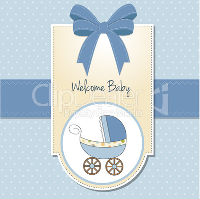 baby boy shower card with stroller