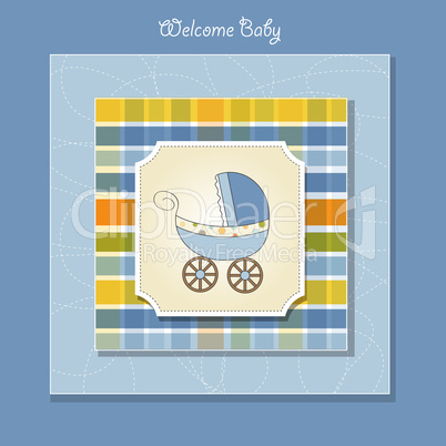 baby boy shower card with stroller