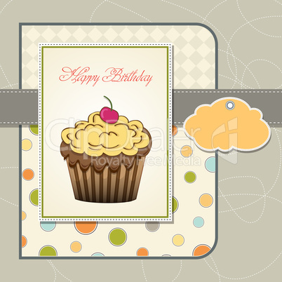 cute happy birthday card with cupcake