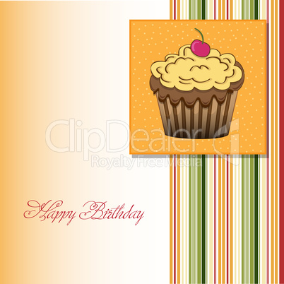 cute happy birthday card with cupcake