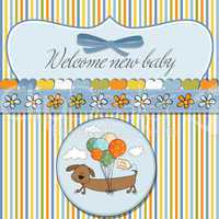 baby shower card with long dog and balloons