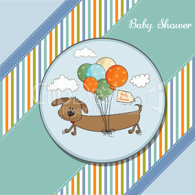 baby shower card with long dog and balloons