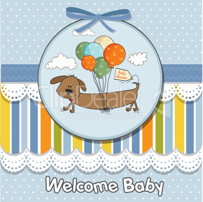 baby shower card with long dog and balloons