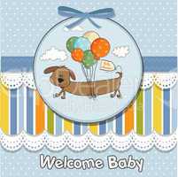 baby shower card with long dog and balloons