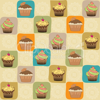 childish seamless pattern with cupcakes