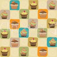 childish seamless pattern with cupcakes