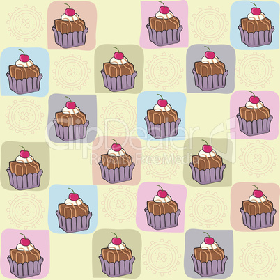 childish seamless pattern with cupcakes